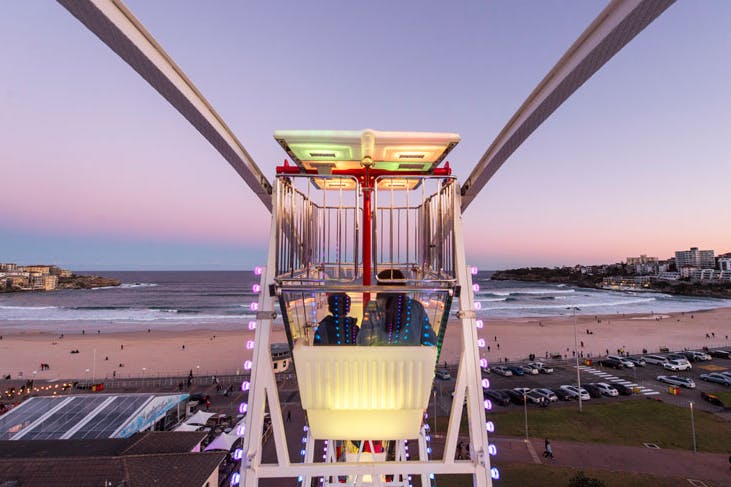The view from the top of the iconic Bondi Vista Ferris Wheel at the Bondi Festival.